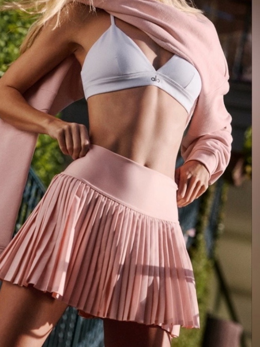 NWTs ALO Grand Slam Pleated Mini Skirt in Pink Quartz
